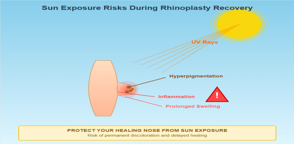 an illustration of risks of sun exposure during rhinoplasty recovery